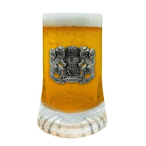 Glass-Beer-Stein-Bavarian-Lion-Crest-1/2-Liter-S954