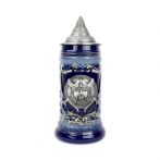 Blue Beer Stein with Viking Face & LId